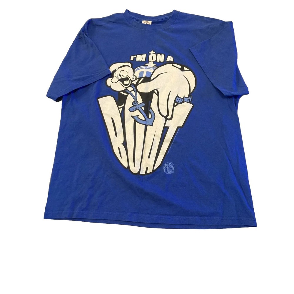 Popeye T-shirt Mens Blue XL I’m on a boat Sailor Cartoon 100% cotton Graphic Tee
